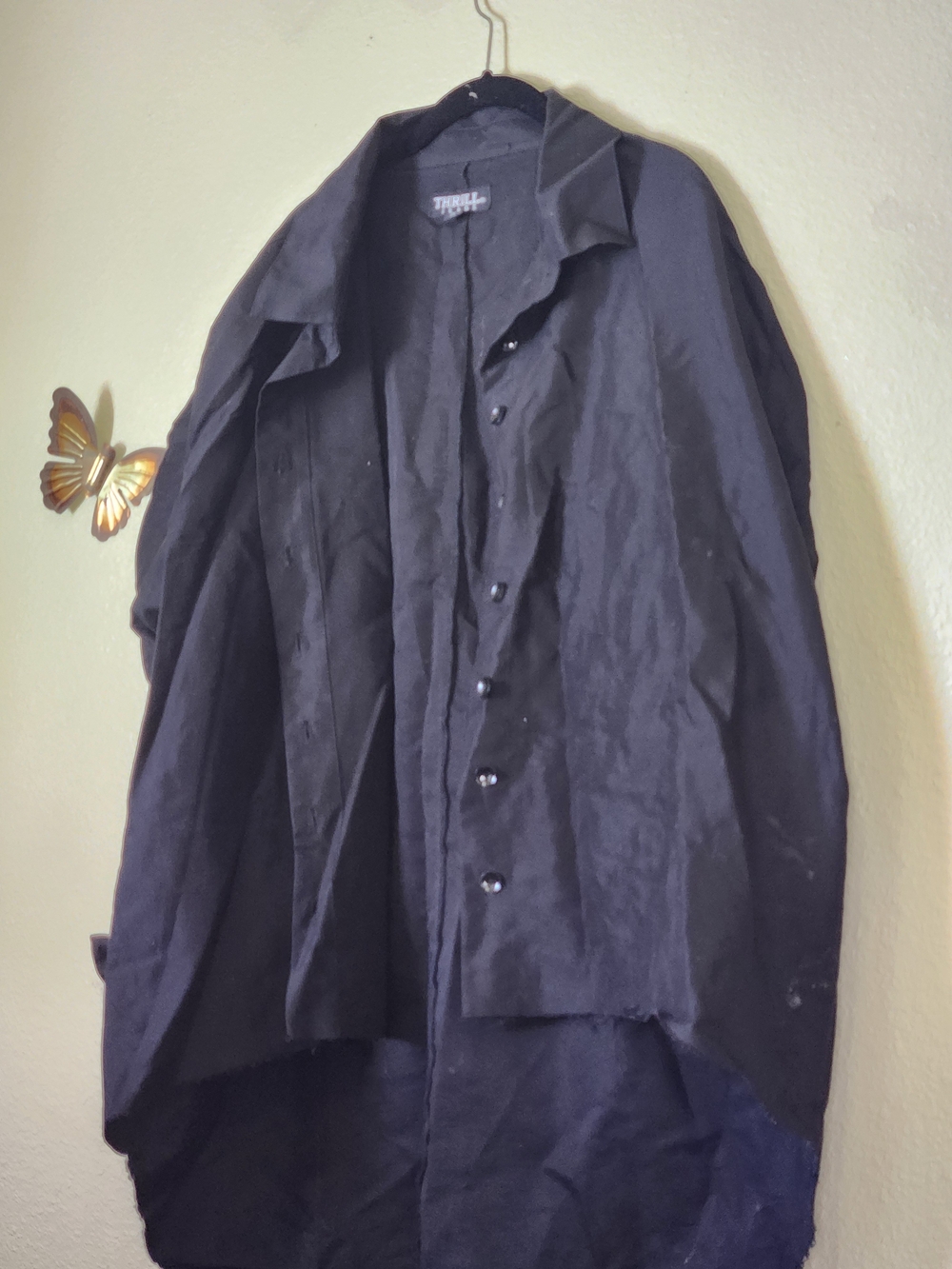 Thrill Jeans Black High-Low Button Down Shirt with Ruched Sleeves - 1X